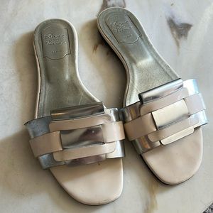 Roger Vivier white and silver slides